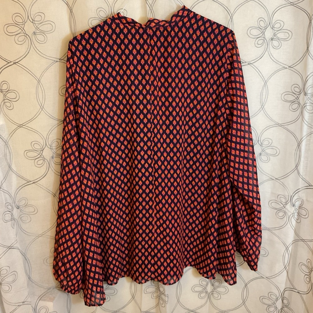 Lane Bryant Floral Print Long Sleeve Blouse Women Size 28 Navy/orange/ Pink - Picture 2 of 9